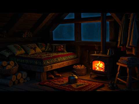 Deep Sleep in a Cozy Winter Hut – Fireplace and Blizzard Sounds to Fall Asleep Fast, from Insomnia