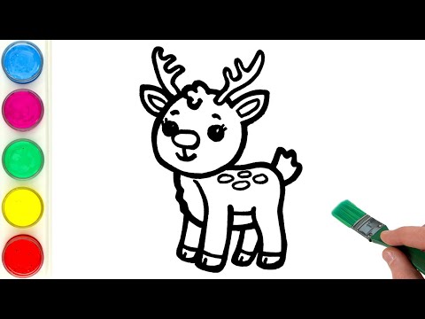 Baby Reindeer Drawing, Painting, Coloring for Kids, Toddlers | Learn to Draw Holiday Drawings