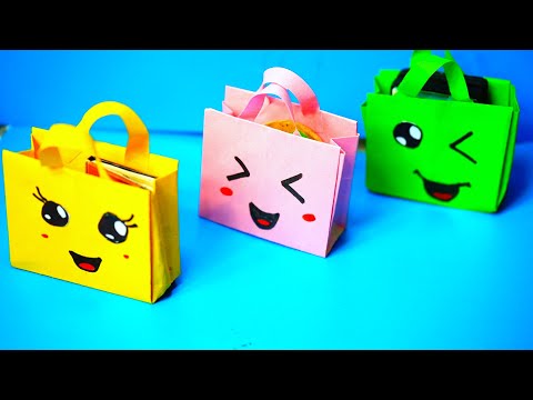 Origami Paper Bag | How To Make Paper Bags with Handles | Origami Gift Bags | school hacks -DIY