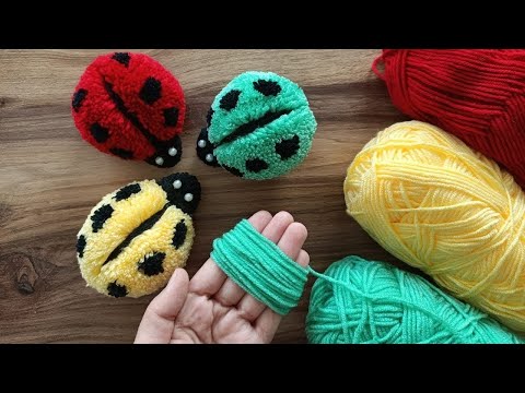 YÜN İPTEN UĞUR BÖCEĞİ YAPIMI 🐞HOW TO MAKE EASY POMPOM LADYBUG