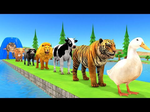 Paint Animals Duck,Tiger,Cow,Lion,Buffalo,Gorilla,Elephant,Dinosaur Fountain Crossing Animal Game Ne