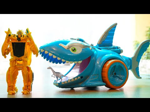Transformers Bumblebee Rescue Shark Car Adventure Eating Giant Dinosaur Rebirth Evolution Robot Toys