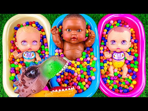 Satisfying Video ASMR | Three Full Bathtubs of Rainbow Candy with Slime Cutting & Magic Skittles