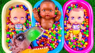 Satisfying Video ASMR | Three Full Bathtubs of Rainbow Candy with Slime Cutting & Magic Skittles