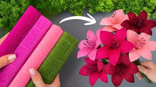 WOW! DIY Crepe Paper Lilies 🌸 Realistic Paper Flower Tutorial