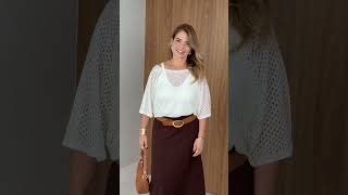 Vídeo adicional 4 do item Saia Beatriz Midi Canelada com Elástico no Cós - Marrom | Conforto e Estilo para o Dia a Dia
