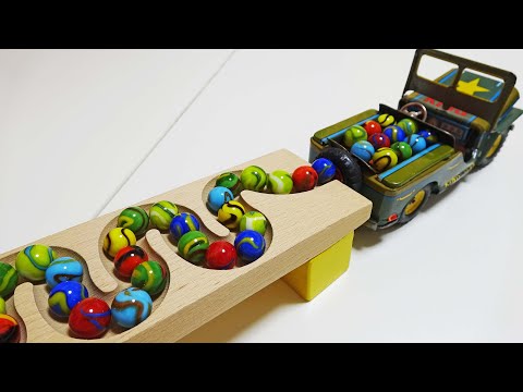 Marble Run Race☆HABA Rotating Wooden Slope Course & Retro Jeep Truck