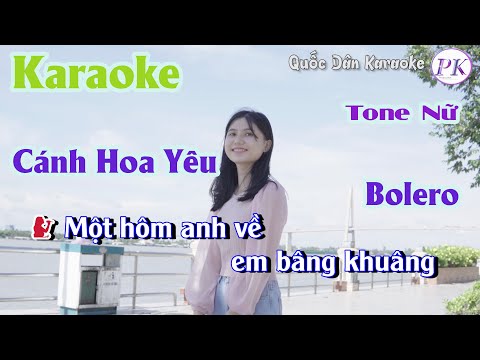 Karaoke Cánh Hoa Yêu | Bolero | Tone Nữ (F#m,Tp:80) | Quốc Dân Karaoke