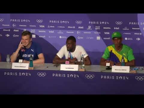 RAI BENJAMIN AFTER WINNING 400MH OLYMPIC GOLD, WARHOLM SILVER, DOS SANTOS BRONZE | PRESS CONFERENCE