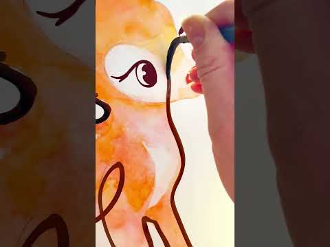 Paint Bambi with me in one single line of ink. Relaxing minimal art. How to paint in one line #art