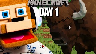 {BISON ATTACK} - FRUIT SNACKSS LEARNING TO HOW PLAY MINCRAFT FOR 100 DAYS! #1
