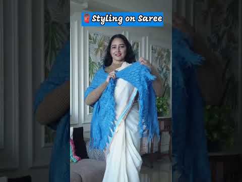 Stole Styling on Saree✨ #trendingshorts  #stylinginspo #viralwinterhacks #youtubeshorts