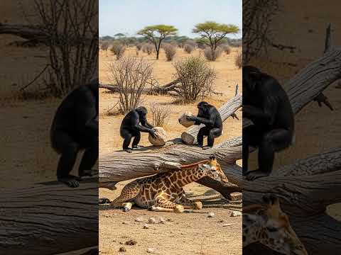 Chimpanzees Help Rescue Trapped Giraffe!