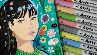 Quick Sketch fun 🌸 Unboxing Arttx Acrylic Markers - Swatching And Impressions