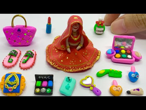 DIY How To Make Polymer Clay Miniature Makeup set, Doll, Shoes, Handbag| Rosa DIY