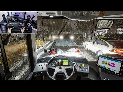 Rainy day drive through Berlin - The bus | Steering Wheel Gameplay