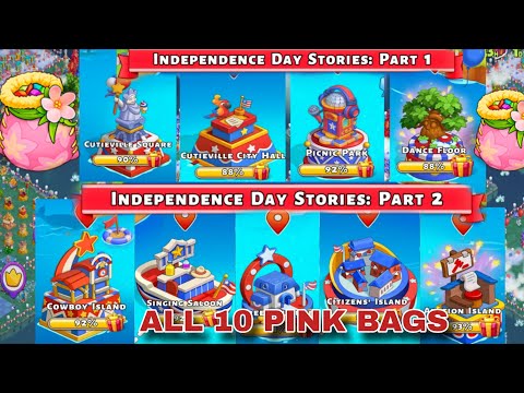 10 Pink Bags Cutieville Square, Cutieville City Hall, Cowboy Island, Auction Island | Family Island
