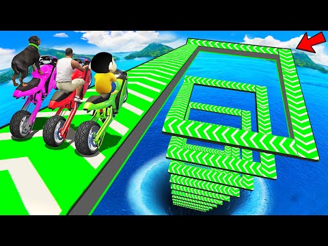 SHINCHAN AND FRANKLIN TRIED THE IMPOSSIBLE SQUARE SPIRAL SPEED BOOSTER PARKOUR CHALLENGE IN GTA 5