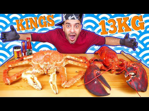 تحدي السلطعون الملك واللوبستر جراد البحر الملك موكبانغ Giant 15lb live Lobster & King Crab Challenge