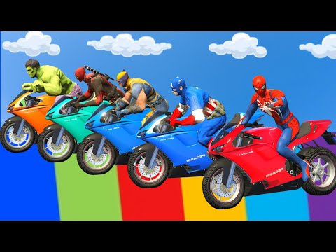 سبايدر مان اصعب دراجة نارية فوق اسماك القرش - Superheroes Ride on Motorcycle Stunt Funny Moments