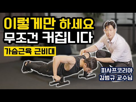 바디빌딩 아카데미 교수님이 알려주는 '대흉근 성장 극대화' 팔굽혀펴기 자세 + 훈련루틴 with 푸쉬업바 (피사프코리아 김범규 교수님)