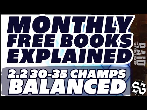 FREE MONTHLY BOOKS EXPLAINED 2.2 30-35 CHAMPS BALANCED RAID SHADOW LEGENDS 2.12 2.2 UPDATE NOTES