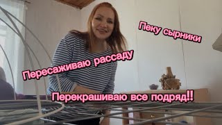 ПЕРЕКРАШИВАЮ ВЕСЬ ДОМ! ПЕРЕСАЖИВАЮ РАССАДУ. ПЕКУ СЫРНИКИ. #весна #дача #обзордачи
