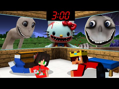 3 MONSTROS E HELLO KITTY atacaram 2 HUMANOS NO MINECRAFT