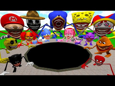 🕳️ BIG PIT SONIC SPONGE BOB MARIO ZOONOMALY POU CATNAP POMNI SHADOW TAPES SPARTAN KICKING in Gmod !