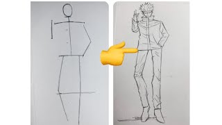 How to draw full body poses for beginners  [slow tutorial] featuring Gojo Satoru