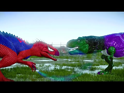 Spider-man Indominus Rex Takes on She-Hulk Rexy in EPIC Dinosaurs Battle