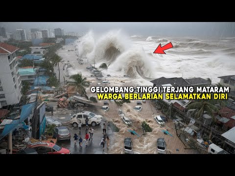 LAUT INDONESIA MURKA!! PERISTIWA GELOMBANG TINGGI HANTAM PESISIR MATARAM SAAT BANJIR