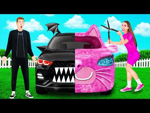 Coche Rosa vs Coche Negro Desafío | Situaciones Divertidas y falla por TeenTeam Challenge