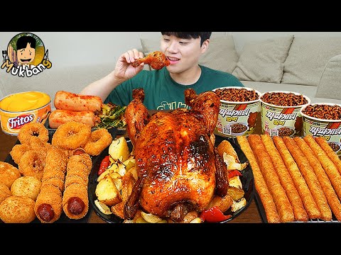 ASMR MUKBANG 직접 만든 양념 치킨먹방! 치즈스틱 짜파게티 레시피 FRIED CHICKEN AND BLACK BEAN NOODLES EATING SOUND!
