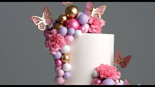 Butterflies and Spheres Decorated Cake