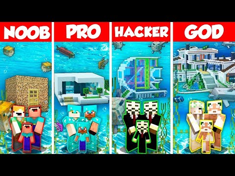 Family UnderWater Base Build Battle Challenge - Noob vs Pro vs Hacker vs God - Minecraft Animation