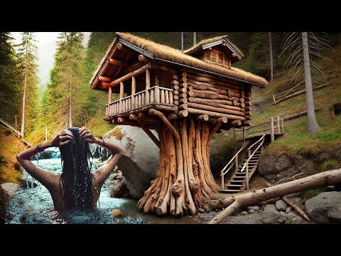 Solo survival: Safe shelter in a tall tree, catch stream fish and grill over fire