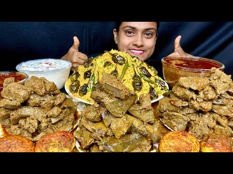 4 KG SPICY MUTTON LIVER CURRY WITH BAINGAN BIRYANI EGG CURRY RAITA EXTRA GRAVY EATING MUKBANG