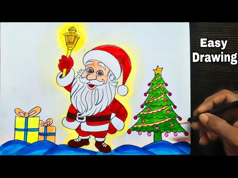 Merry Christmas Drawing / Christmas Drawing Easy Steps / Christmas Tree Drawing /Christmas Painting