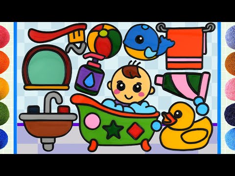 Bathtub Baby Compilation Painting and Coloring for Kids & Toddlers | Jelly Paints, toothbrush