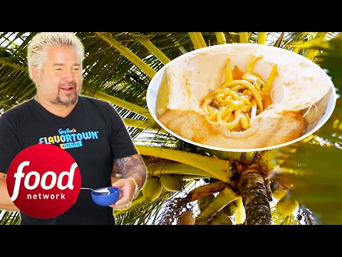 “This Is Next Level Stuff!” Guy Tries Coconut Noodles & Vegan ‘Oysters’ | Guy Hawaiian Style