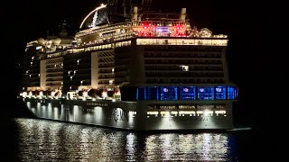 Night arrival 🚢 MSC MERAVIGLIA Cruiseliner in Ponta Delgada, Sao Miguel Azores Portugal - 26.04.2026