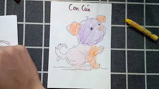 Hướng dẫn làm đồ chơi, vẽ và tô màu những con vật bằng giấy: BÉ CÚN CON ĐÒI ĂN