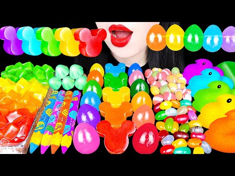 ASMR MUKBANG | RAINBOW HONEY JELLY CANDY Desserts (Mickey, Egg kohakuto, Tik tok Marshmallow)