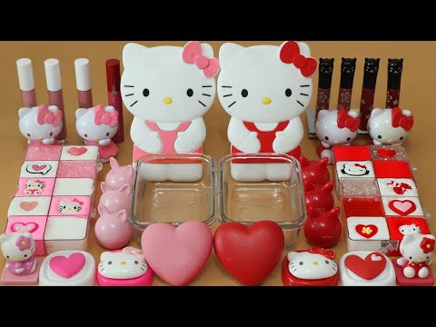 Mixing”Pink VS Red” Eyeshadow and Makeup,parts,glitter Into Slime!Satisfying Slime Video!★ASMR★