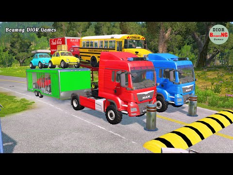 Double Flatbed Trailer Truck vs speed bumps|Busses vs speed bumps|Beamng Drive|1053