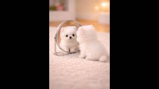 Tiny puppy meets his reflection 🪞🤍