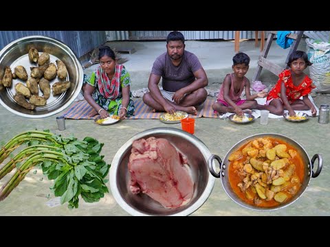 How to cook CHICKEN CURRY with TARO ROOT recipe by Santali TRIBE Couple || tribe village life