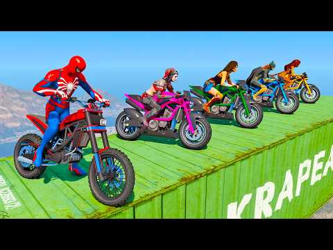 DESAFIO DE MOTOS COM HOMEM ARANHA & SUPER HEROINAS - GTA V