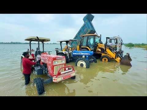 Washing My TATA Dump Truck | Swaraj 855 Fe | New Holland 3630 4x4 | JCB 3dx | Bajaj Auto CNG in Pond